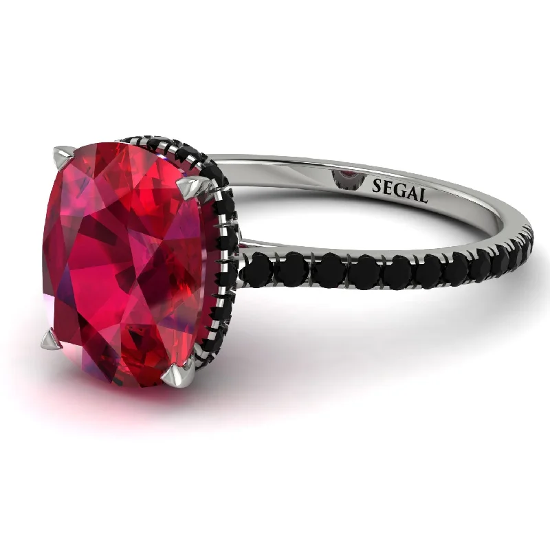 Sterling Silver Ring-Hidden Halo Cushion Ruby Ring - Alayna No. 42