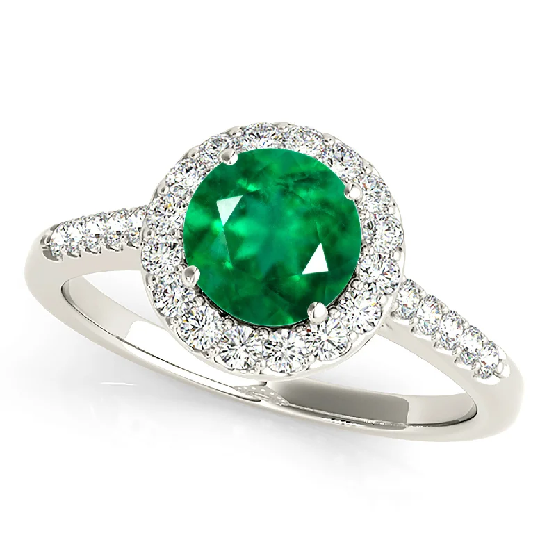 Sparkly Diamond Ring-1.15 ct. Genuine Emerald Ring With Halo And Thin Diamond Band