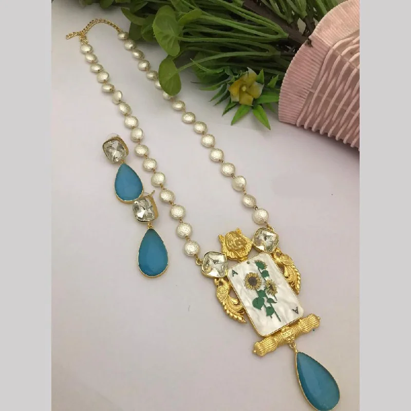 Gemstone Pendant for Necklace-FS Collection Gold Plated Mother Of Pearls Sabyasachi Style Necklace Set