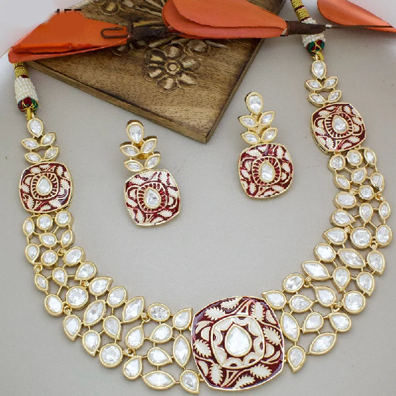 Modern Designer Necklace-JCM Gold Plated Polki Kundan Stone And Meenakari Necklace Set