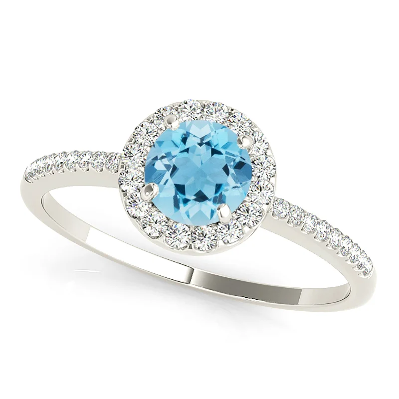 Wedding Set with Diamond Ring-1.10 ct. Genuine Aquamarine Ring With Halo And delicate Diamond Band