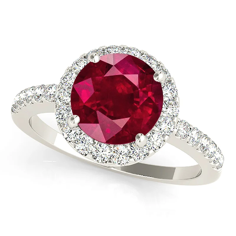 Retro Gemstone Ring-2.35 ct. Genuine Ruby Ring With Delicate Halo And Thin Diamond Shank