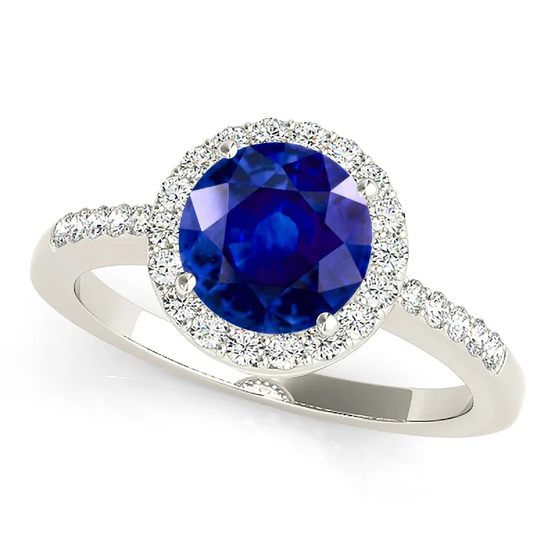 Silver Engagement Ring for Women-2.40 ct. Genuine Blue Sapphire Halo Ring Gallery Work