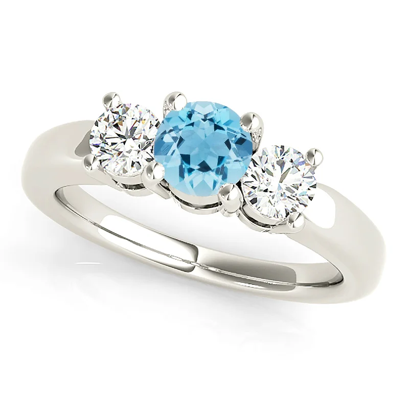 Luxury Engagement Ring-1.00 ct. Genuine Aquamarine Ring With 0.50 ctw. Diamonds