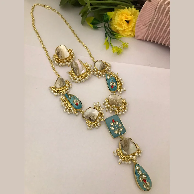 Gemstone Drop Necklace-FS Collection Gold Plated Mother Of Pearls Necklace Set