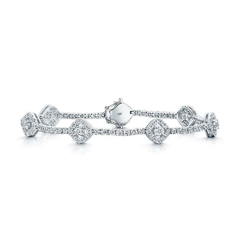 Luxury Gemstone Bracelets-18ct White Gold Round Brilliant Cut Diamond Halo Cluster Set line Bracelet