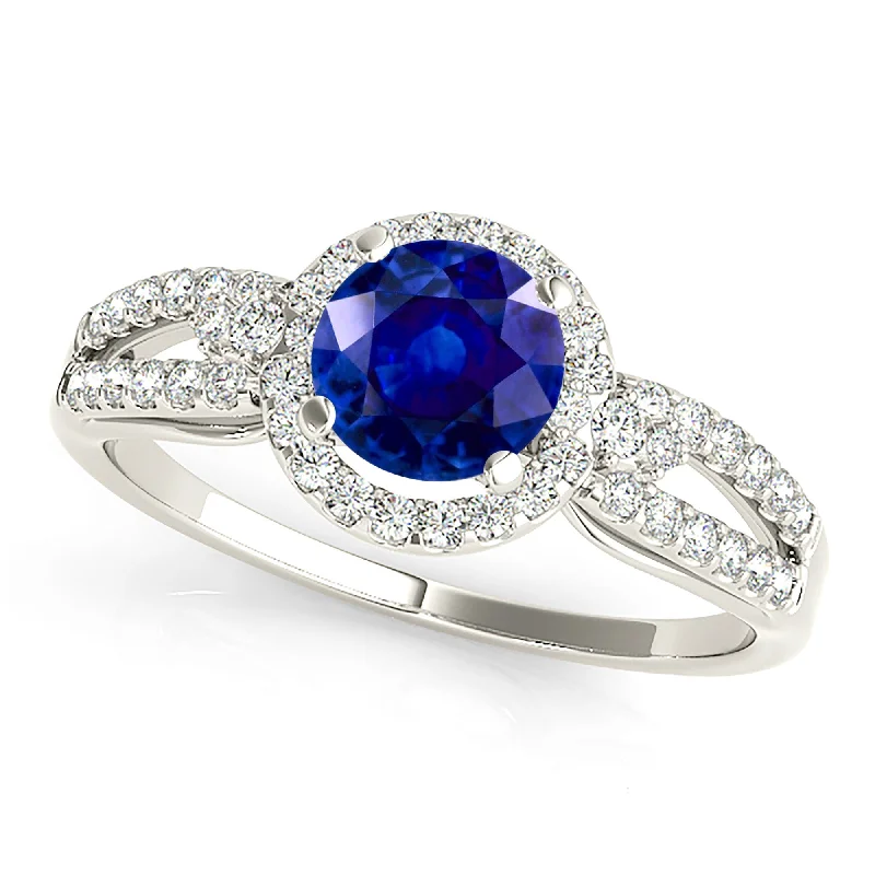 Fashionable Cocktail Ring-1.35 ct. Genuine Blue Sapphire Split Shank Halo Ring