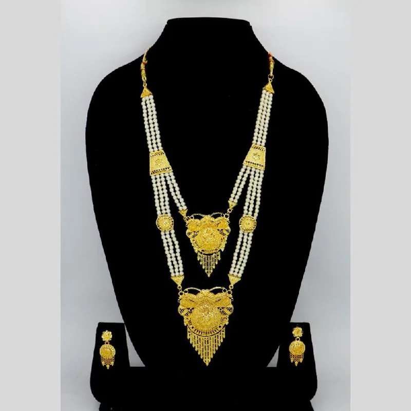 Long Statement Necklace-Mahavir Dye Gold Pearl Long Necklace Set