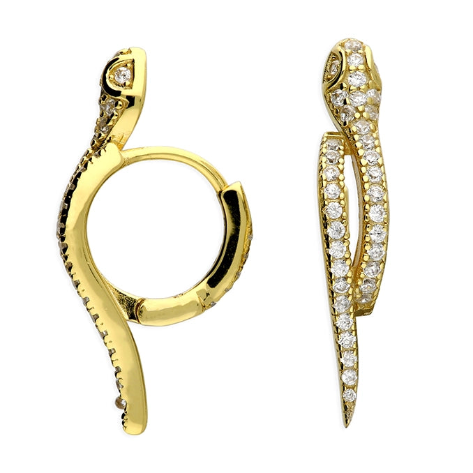 Beautiful Long Earrings-Gold Vermeil Cubic Zirconia Snake Huggie Earrings