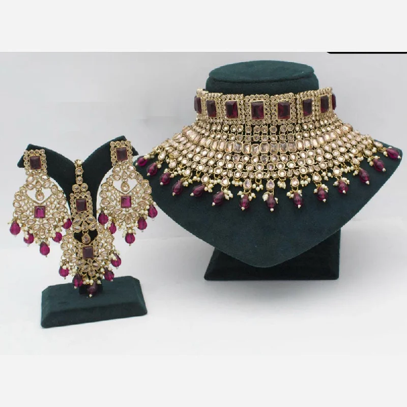 Art Nouveau Necklace-Manisha Jewellery Gold Plated Crystal Stone And Beads Choker Necklace Set