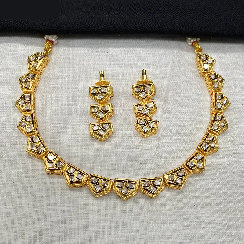 Vintage Crystal Necklace-Royal Kundan Jewellery Gold Plated Crystal Stone Necklace Set