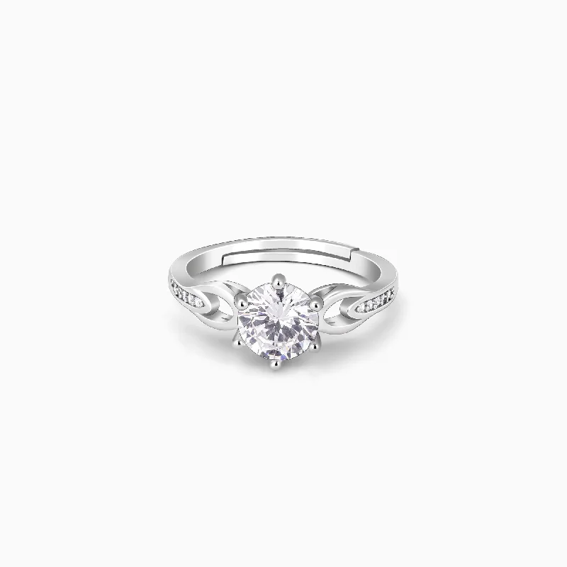 Classic Gold Band Ring-Silver Zircon Sparkling Loop Ring