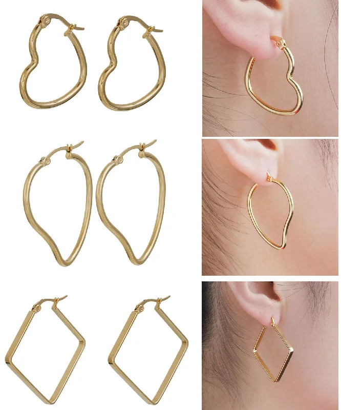 Unique Dangle Earrings-Sexy Sparkles 3 Pairs Stainless Steel Hoop Earrings Set for Women