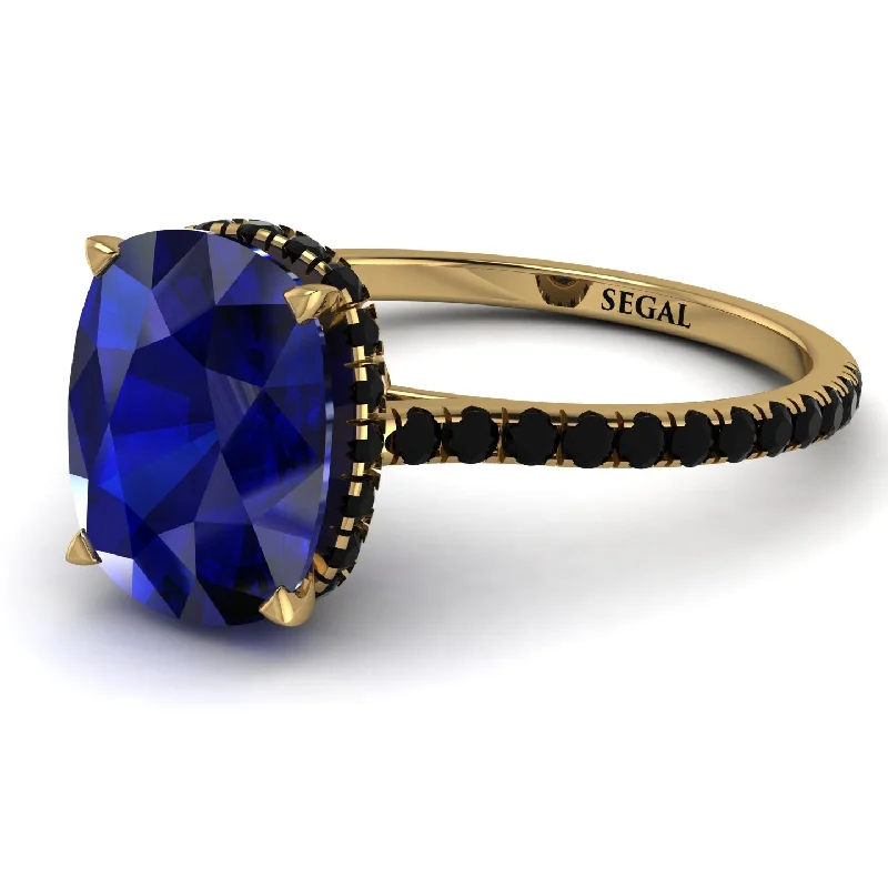 Black Diamond Ring-Hidden Halo Cushion Sapphire Ring - Alayna No. 43