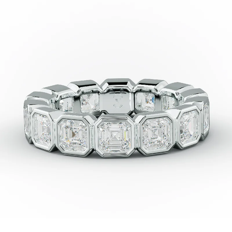 Custom Stacked Ring-4.0 Carat Bezel Set Asscher Cut Diamond Eternity Band