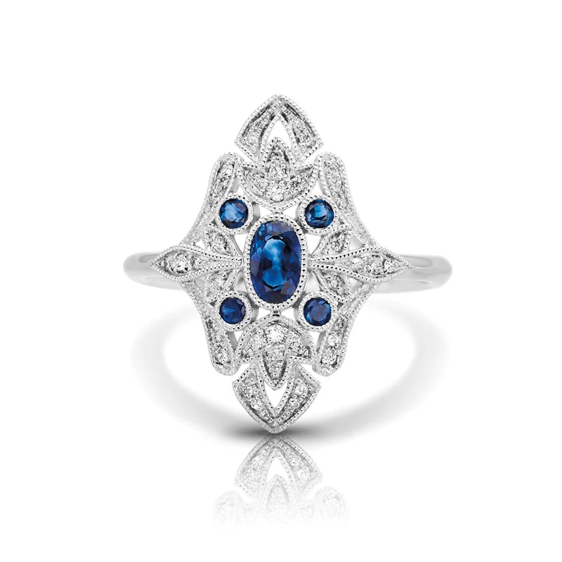 Promise Ring for Her-Vintage Inspired 0.50 ct. Natural Blue Sapphire Ring