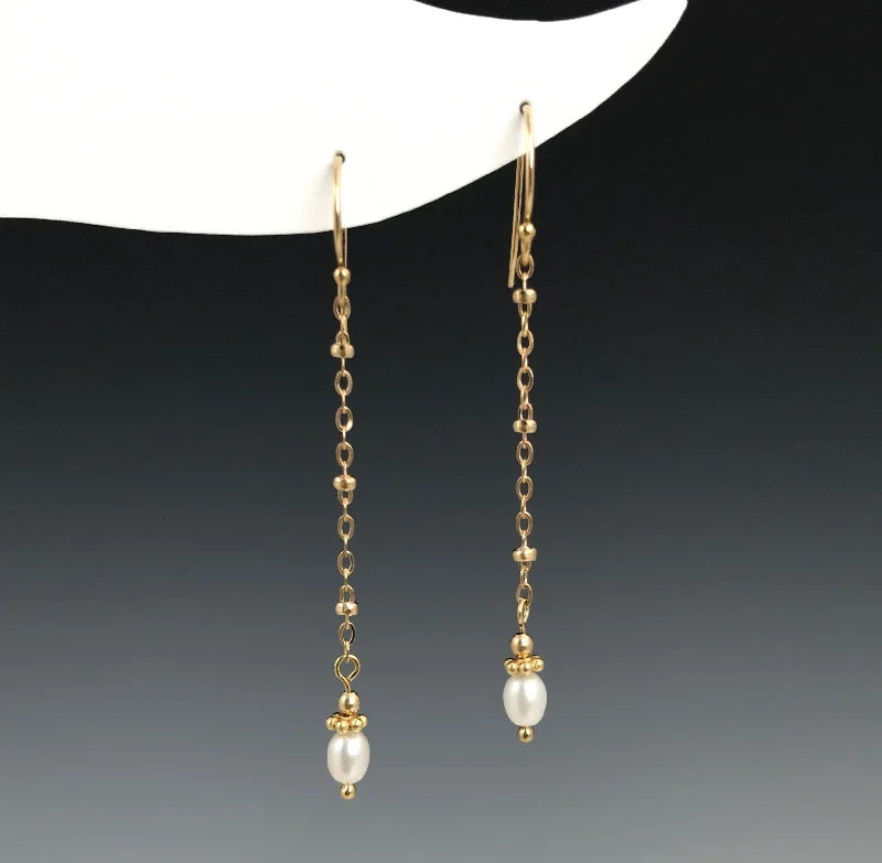 Stylish Silver Earrings-Gold Beaded Chain Pearl Earrings