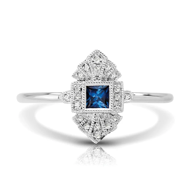 Luxury Diamond Ring-Vintage Inspired 0.15 ct. Natural Blue Sapphire Ring