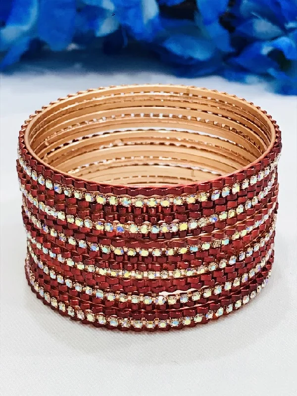 Stunning Gold Bangle Set-Beautiful Brown Color Stone Designed Party Wear Metal Bangles For Women