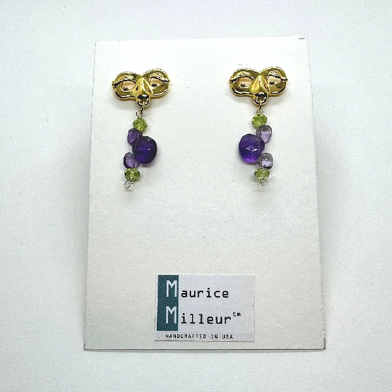 Vintage Beaded Earrings-Mask Post Earrings Amethyst Peridot