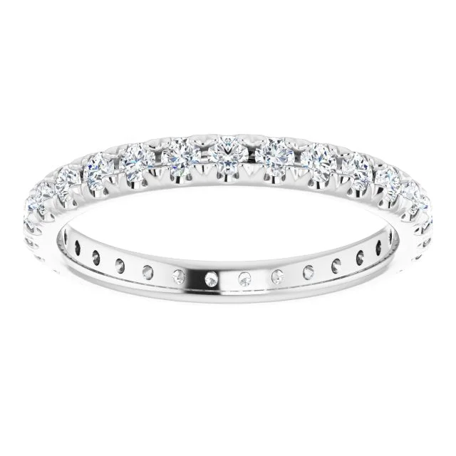 Cute Silver Ring for Women-0.87 ct.  Round Diamond Eternity Band Pave Set Diamond Ring