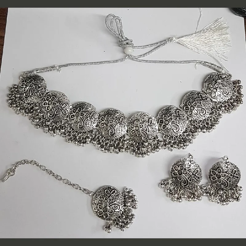 Vintage Inspired Necklace-Shreeji Oxidised Plated Choker Necklace Set