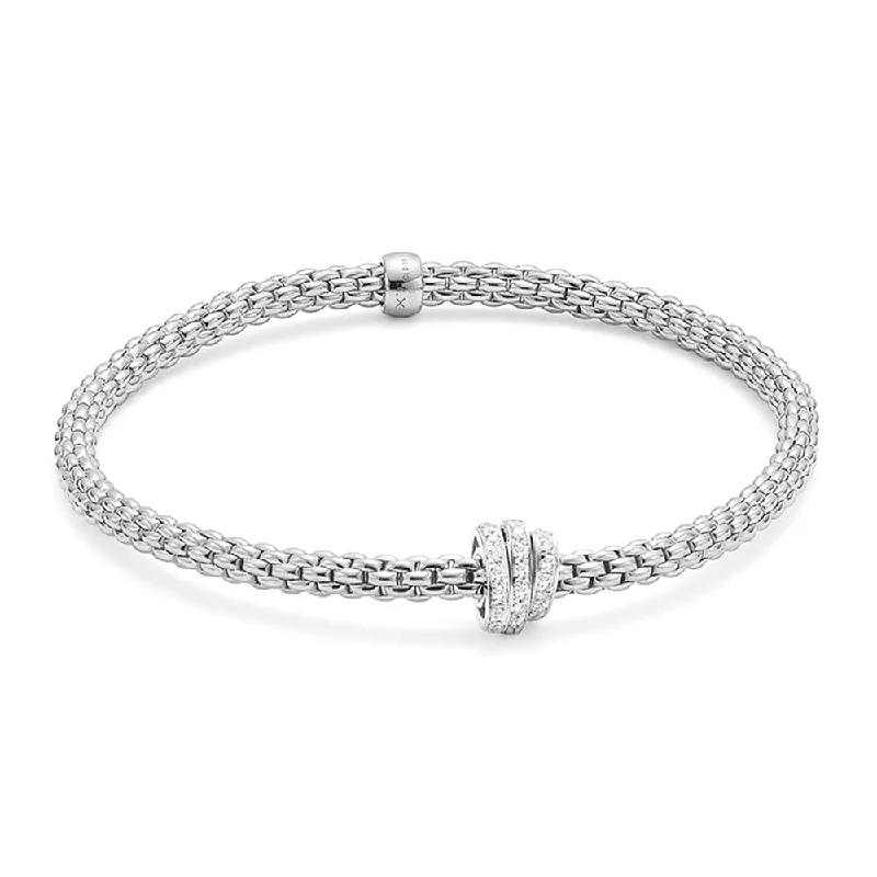 Boho Chic Bracelets-Prima 18ct White Gold Bracelet With Three Pave Set Diamond Rondels