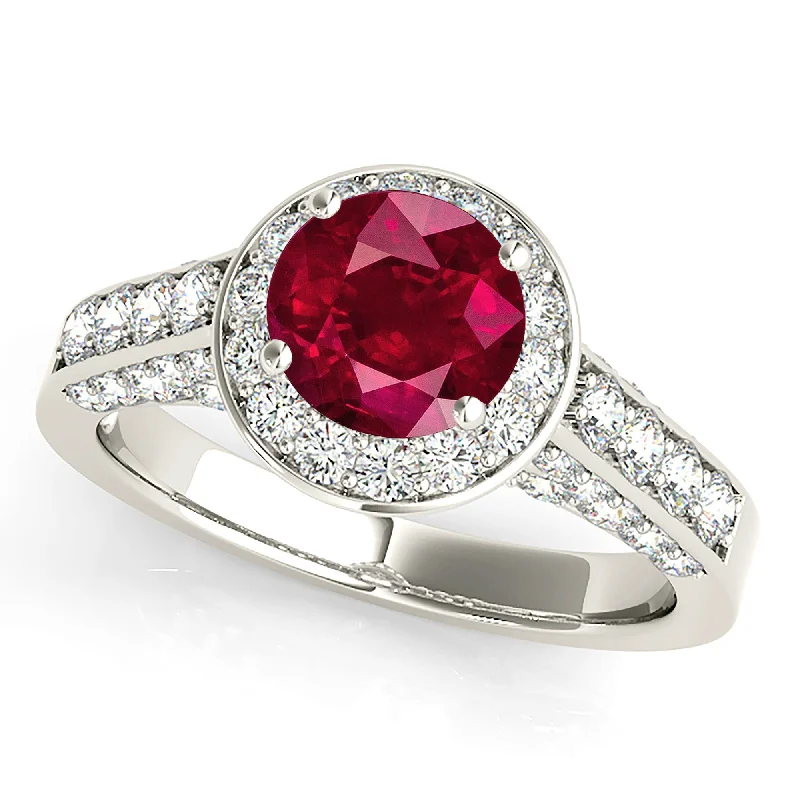 Men's Wedding Ring-1.35 ct. Genuine Ruby Ring With Halo And Side Accent Diamonds