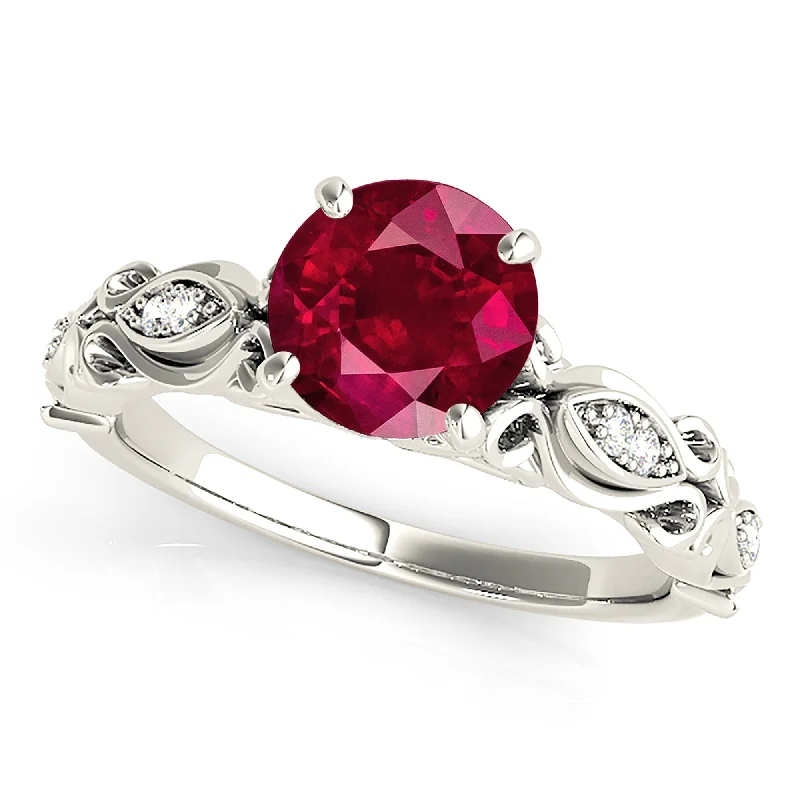 Custom Engagement Ring Set-1.80 ct. Genuine Solitaire Ruby Ring With Diamond Band