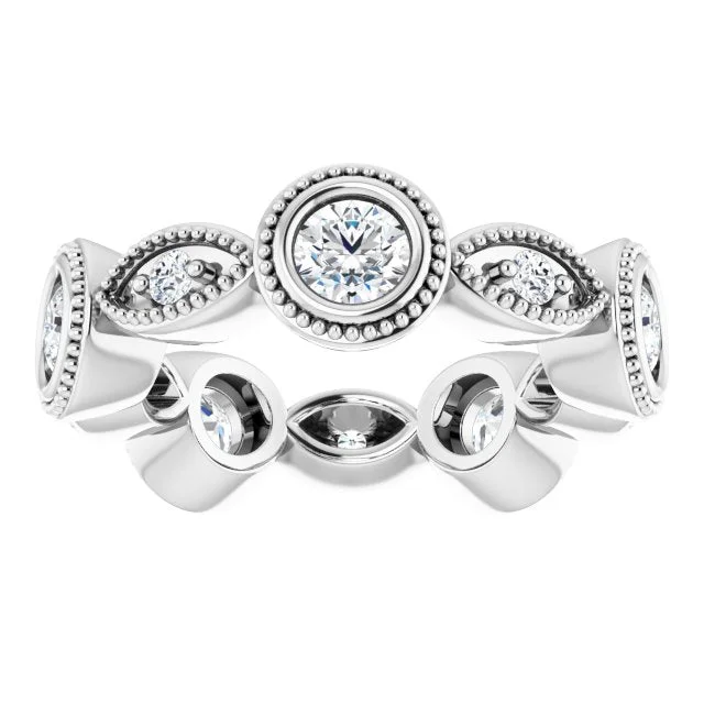 Personalized Wedding Ring-0.95 ct. Bezel Set Round Diamond Milgrain Accent Eternity Band