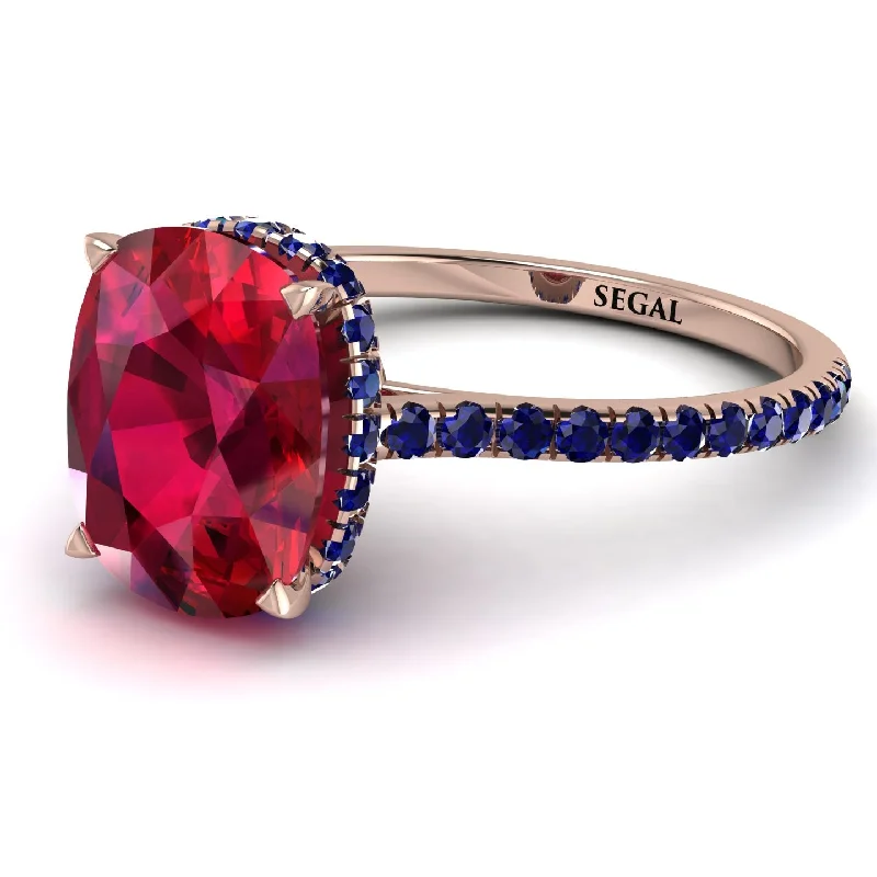 Personal Wedding Band Ring-Hidden Halo Cushion Ruby Ring - Alayna No. 71