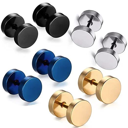 Artistic Pearl Earrings-Sexy Sparkles 4 Pc Set Stainless Steel Mens Stud Earrings Ear Plugs