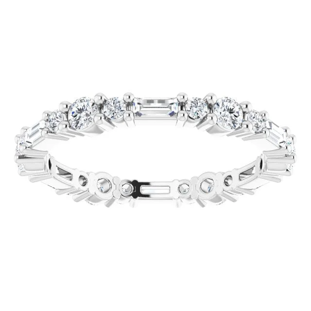 Silver Heart Shaped Ring-0.96 ct.  Baguette & Round Diamond Eternity Band