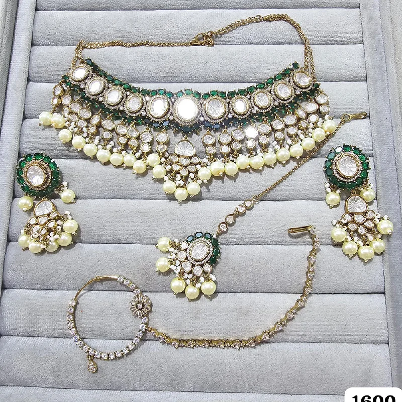 Lightweight Gold Necklace-JCM Gold Plated Polki Kundan Stone And Beads Necklace Set