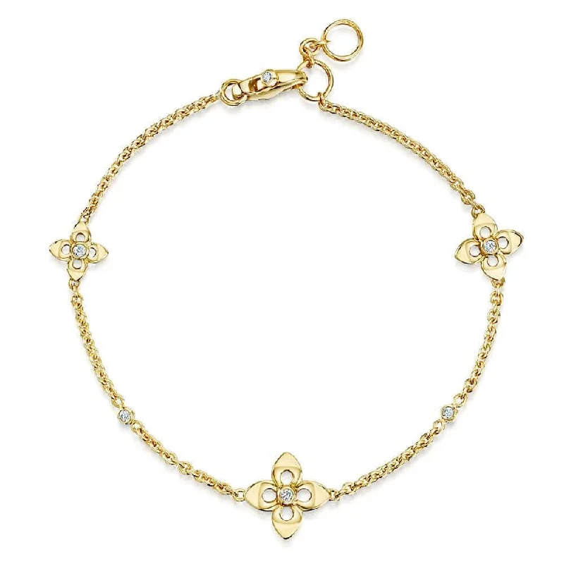 Double Strand Bracelets-18ct Yellow Gold Primavera Diamond Set Flower Bracelet