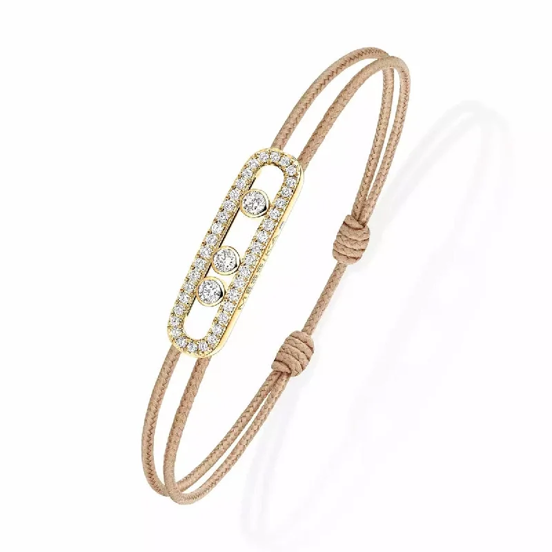 Friendship Bracelets Set-18ct Yellow Gold Pave Diamond Set Messika Cares Beige Cord Bracelet