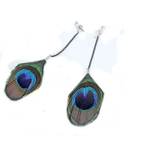 Minimalist Earrings for Everyday-Sexy Sparkles Womens Teens Girls Bohemian Peacock Feather Stud Dangling Long Earrings