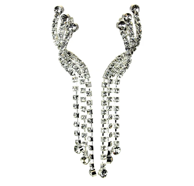 Casual Drop Earrings-Rhinestone Chandelier Clip Earrings