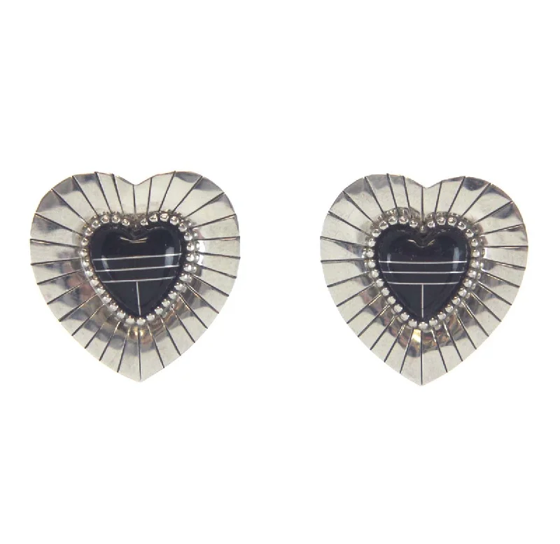 Rainbow Gem Earrings-Heart Onyx Earrings Sterling Silver