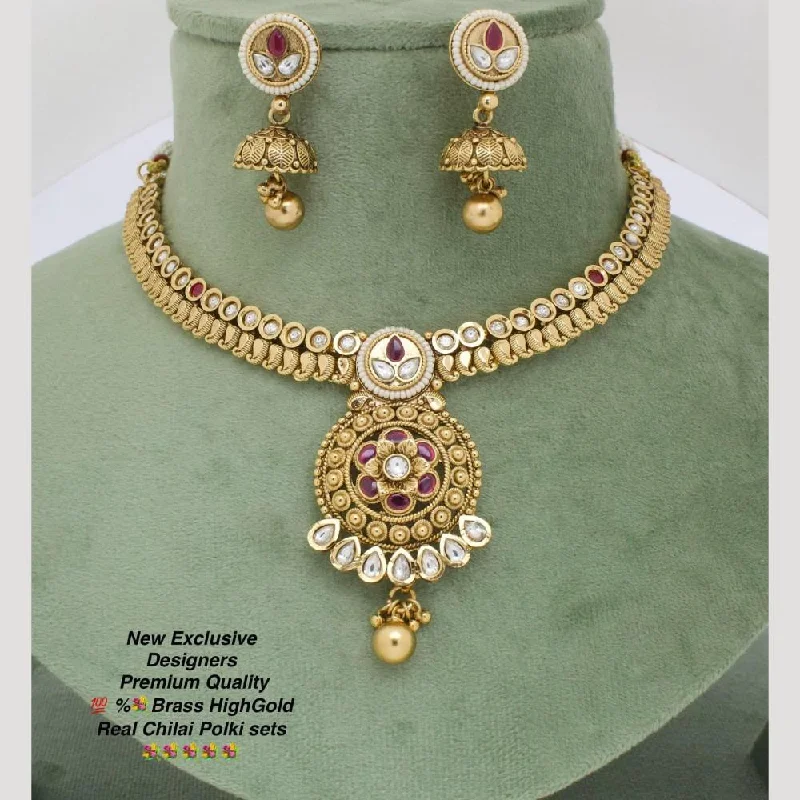 Gemstone Pendant Necklace-Manisha Jewellery Gold Plated Pota Stone Necklace Set