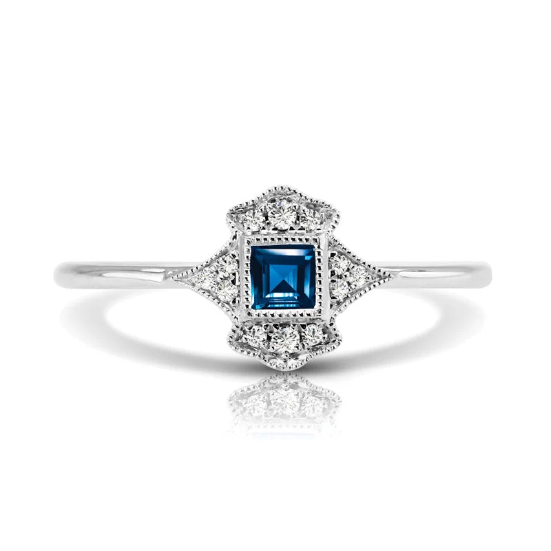 Rose Gold Engagement Ring-Vintage Inspired 0.20 ct. Natural Blue Sapphire Ring