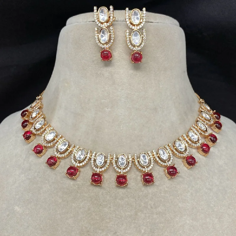 Luxurious Sapphire Necklace-Royal Kundan Jewellery Gold Plated Polki Kundan Necklace Set