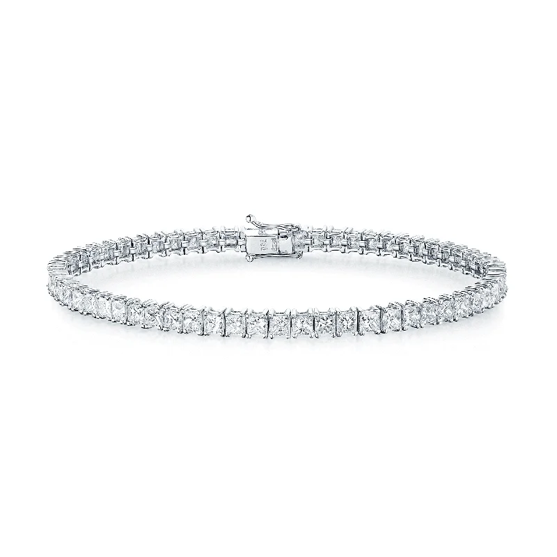 Luxury Crystal Charm Bracelets-18ct White Gold Princess Cut Diamond Claw Set Tennis Bracelet