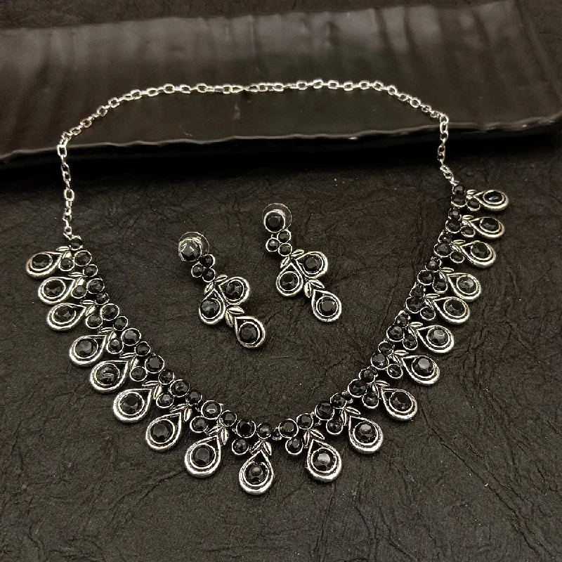 Fashionable Gold Necklace-Deep Jewell Oxidised Plated Crystal Stone Necklace Set