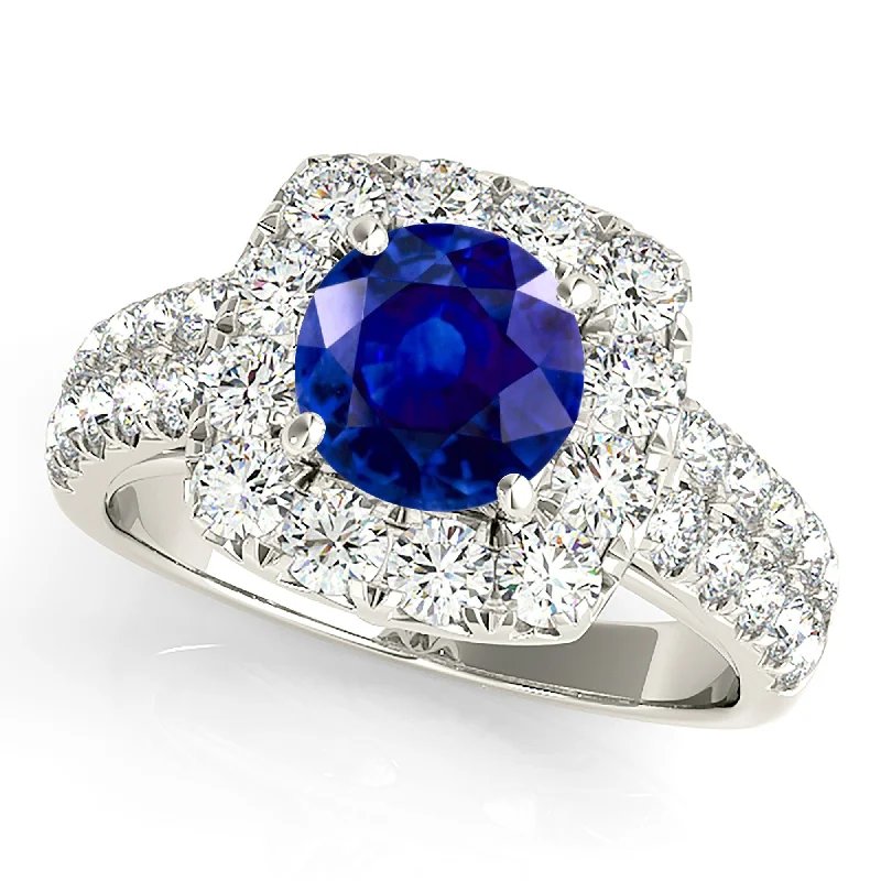 Delicate Silver Ring-2.40 ct. Genuine Blue Sapphire Halo Ring