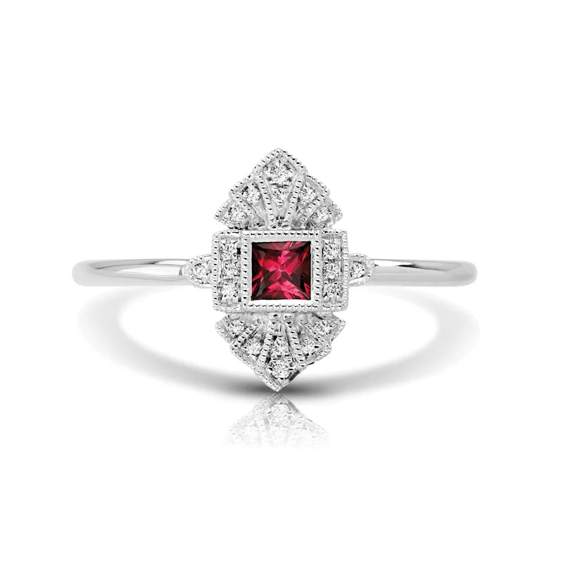 Elegant Diamond Wedding Ring-Vintage Inspired 0.15 ct. Natural Ruby Ring With Diamonds