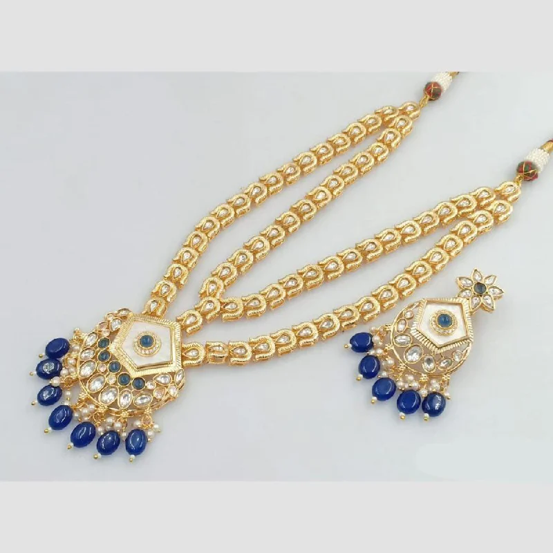 Long Gold Necklace-Rani Sati Jewels Gold Plated Kundan Stone And Pearl Long Necklace Set