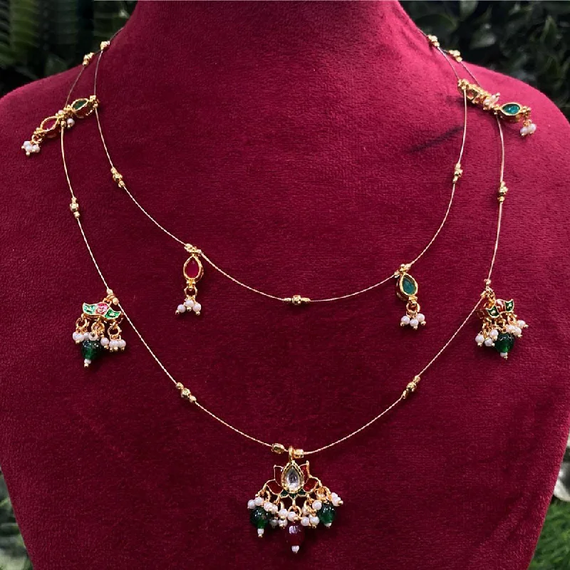 Simple Gemstone Necklace-Royal Kundan Jewellery Gold Plated Pearls And Beads Necklace