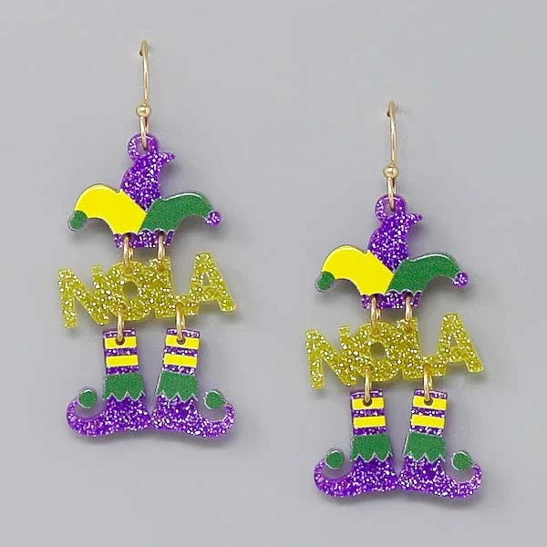 Simple Gold Hoop Earrings-Mardi Gras NOLA Jester Acetate Earrings