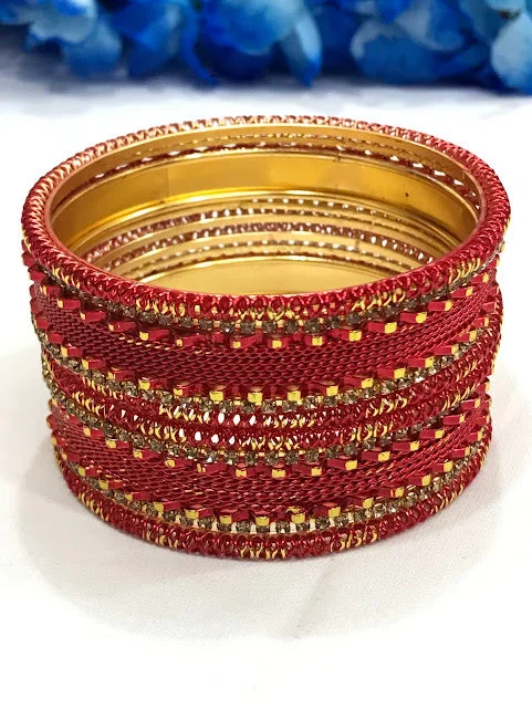 Wedding Bangles for Bridesmaids-Delightful Traditional Red Color Metal Bangles For Women